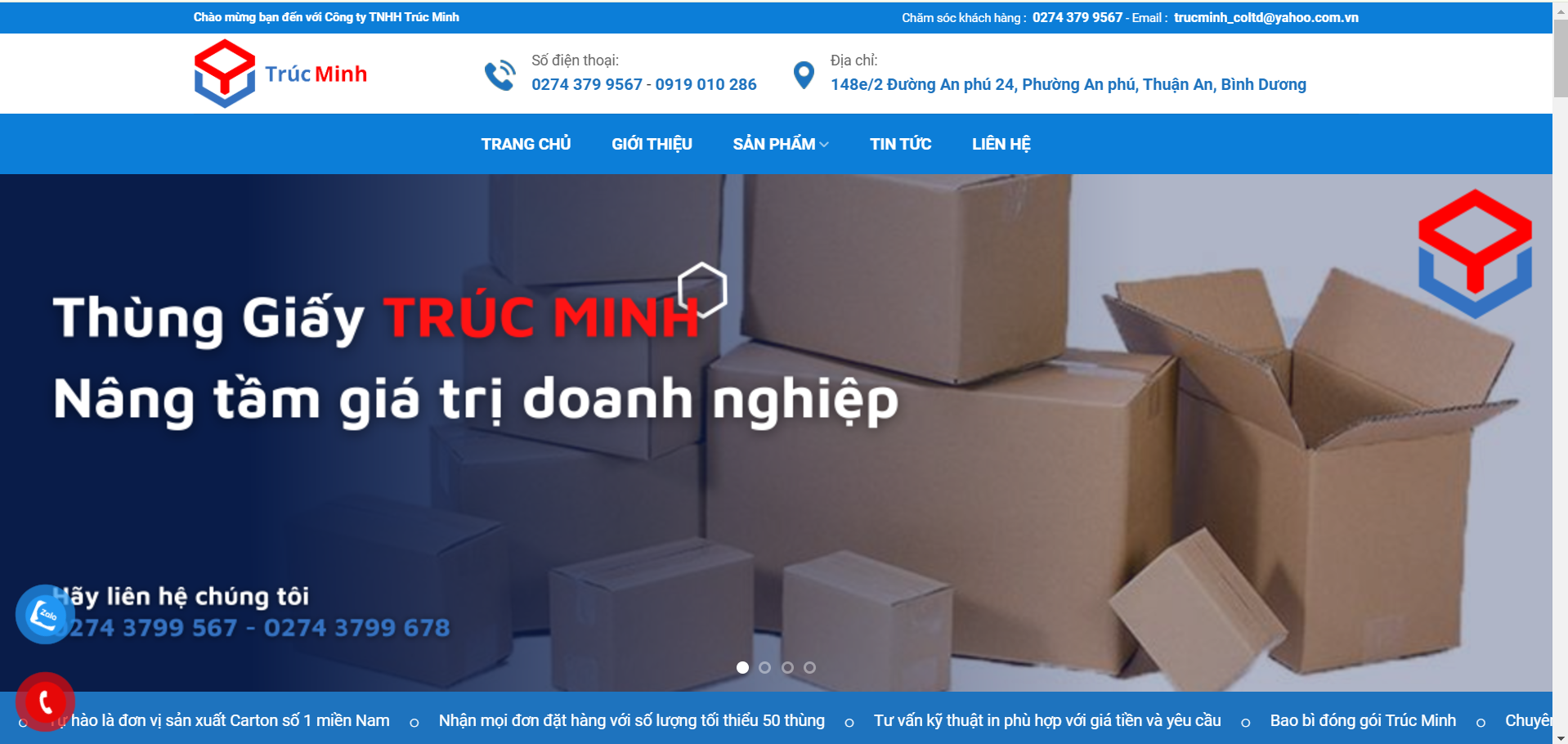 dự án website thùng giấy trúc minh